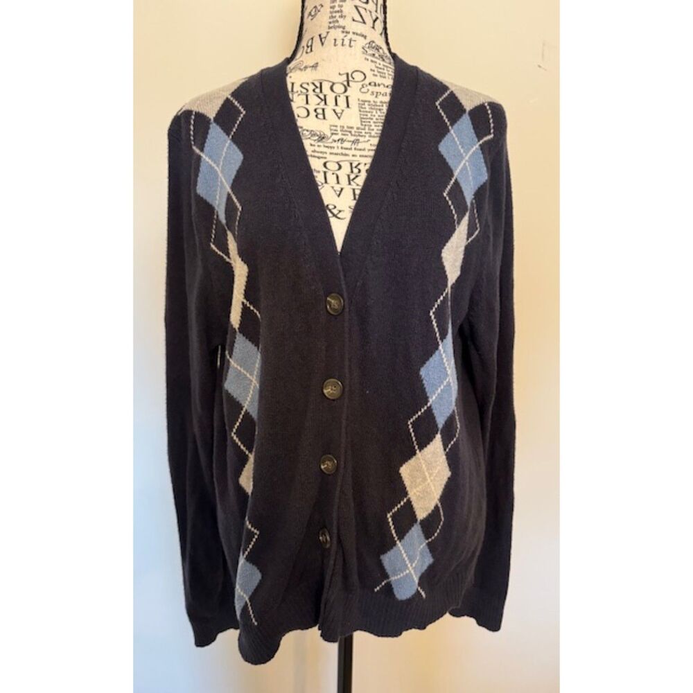 Lands End argyle navy blue sweater - size 14-16